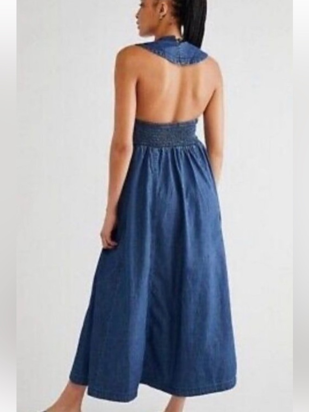 Free People Denim Blue Maxi Dress with Smocked Bodice